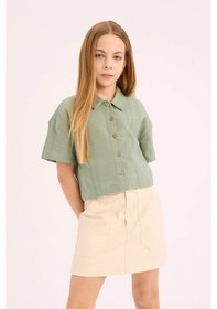 Resim DeFacto Kız Çocuk Cropped Fit Keten Kısa Kollu Gömlek D9143A825SMGN1107 