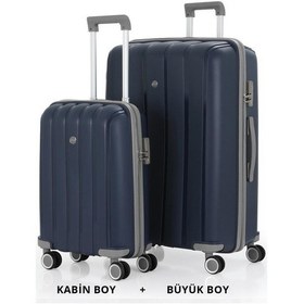 Resim Mçs Bavul Büyük Ve Kabin 2li Set Kırılmaz Silikon Valiz V305 Laci/gri Lacivert 