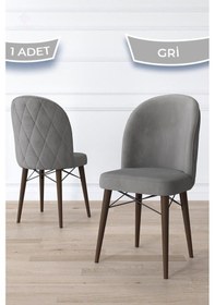Resim Canisa Bika Serisi 1 Adet Gri Mutfak Sandalyesi Ceviz Gürgen Ayaklı 1. Sınıf Babyface Kumaş Sandalye Gri Ayakları Ceviz 