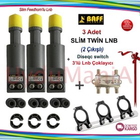 Resim 3 Adet Baff Slim Çiftli Lnb + 3'lü Lnb Çoklayıcı + Diseqc Switch 