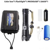 Resim Yunboo Alüminyum Gergin Led El Feneri Xhp50, Usb Şarjlı, Pil Göstergesi, 500m Mesafe, Zoom Fonksiyonu 5058 Fener+26650+usb Kablosu+plastik Kutu 