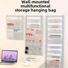 Resim 1 adet Polyester Kapı Arkası Asma Organizer, Çok Katmanlı Duvar Monte Depolama Cebi, Yatak Odası, Yurt Odası Temel Gereksinimleri, Giysiler, Kitaplar ve Dergiler için 
