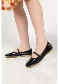 Resim Kadın Natural Tokalı Kemer Bantlı Babet Günlük - Siyah Rugan - 40 Siyah Rugan 