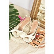 Resim Fox Shoes Bej Saten Kurdele Detaylı Kadın Topuklu Ayakkabı K749384904 