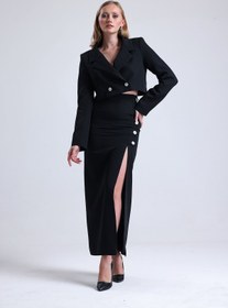 Resim Tangül&Ali'S Moda Evi Siyah Crop Ceket - Kalem Etek Takımı 