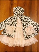 Resim Kız Bebek Elbise Peluş Ceket Takım Leopar Desenli Tüllü Detaylı 