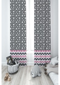 Resim Mekta Home Bebek Ve Çocuk Odası Taç Ve Çelenk Desenli Zikzaklı 2 Kanat Fon Perde 