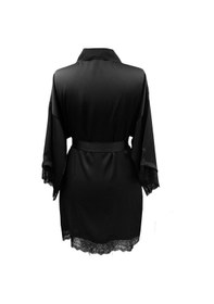 Resim Magic Form 37430 Kadın Krep Saten Dantelli Sabahlık-siyah Siyah 