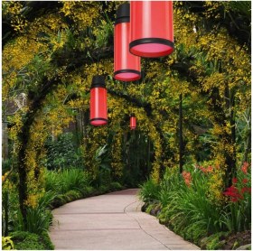 Resim Kırmızı Kapsül Ağaç Feneri, Sıcak ve Şık Dekoratif Aydınlatma 