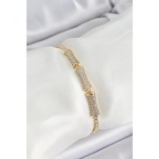 Resim Pirinç Gold Renk Zirkon Taşlı Kemik Model Kadın Bileklik 