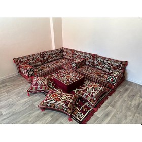 Resim Coton Şark Köşesi Anadolu Desenli Minder Takımı Bordo 15 Parça 