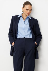 Resim Mizalle Oversize Lacivert Kruvaze Blazer Ceket 