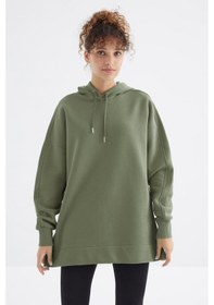 Resim Tommy Life Çağla Reglan Kol Basic Kapüşonlu Oversize Sweatshirt Tunik - 97242 Çağla 