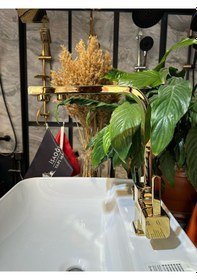 Resim İsaoğlu Yapı Gold Arıtmalı Mutfak Bataryası Premium Kare Armatür Arıtmalı Evye Musluğu Gold 