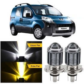 Resim Peugeot Bipper 2008-2022 Uyumlu Mercekli Far Ampulü Led Xenon Çift Renk Sarı-beyaz Far Şimşek Etki Led Lamba Uzun LED Far 54029660 