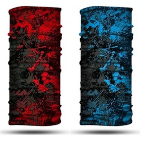 Resim Kırmızı Turkuaz Desenli 2'li Set Boyunluk Bandana Outdoor Balaklava Yüz Maskesi Kafa Bandı 
