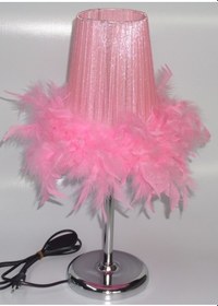 Resim Pembe Tüylü Yatak Odası Kız Çocuk Odası Abajur Pembe 