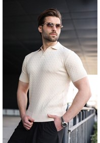 Resim Madmext Taş Rengi Slim Fit Polo Yaka Triko Erkek Tişört E7472 Taş Rengi 