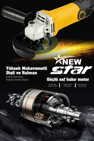 Resim Newstar New Star 6 kademeli Devir Ayarlı Taşlama Makinesi 125 mm Sarı 