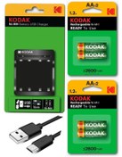 Resim Kodak Pil Şarj Aleti Cihazı Usb Kablolu 4 Adet Kalem Pili (AA) 2600 mha Dolabilen Pil 4 lü 1 Paket Dolduru 