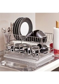 Resim Geseus Home İki Katlı Tabaklık Bulaşıklık Krom Şeffaf Kb005 