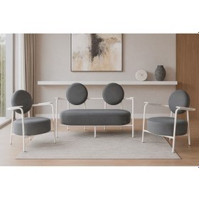 Resim Azra Mobilya Venüs Koltuk Takımı Beyaz Modern Koltuk Seti Ofis Ve Ev Kullanımı Soft Kumaş Açık Gri Açık Gri 