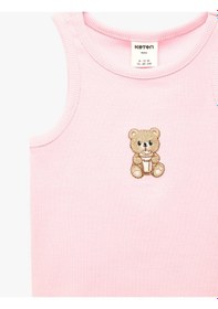 Resim Koton Bisiklet Yaka Ayıcık Nakış Detaylı Pamuklu Atlet Pembe 6smg30035ak Gülkurusu 