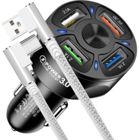 Resim Judas A4 Universal Araç Şarj Adaptörü -4 Girişli + J11 Type-C 90 Derece 2.4A Şarj Kablosu -1mt 