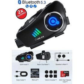 Resim Q28 2x 2 Eşleşmeli Motosiklet Kask Bluetooth Kulaklık 1080p Kamera Su Geçirmez Intercom 