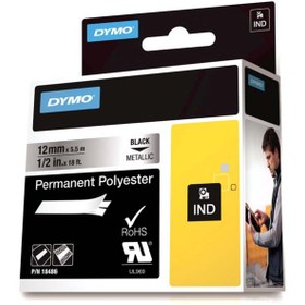 Resim Dymo Rhinopro Sabitpolyester 12MMx5.5M Metalik Gri Siyah 18486 