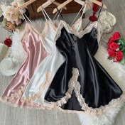 Resim 3 Parça Kadın Gecelik Seti: Mevsimler Boyu Kullanım İçin Kontrast Dantel Spagetti Askılı Elbiseler 