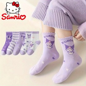 Resim 5 Çift Sanrio for kuromi Kız Çorapları - Sevimli Karikatür Karakter Orta-Bacak Prenses Çorapları, Yumuşak Polyester, Tüm Mevsim Konforu, Mor ve Beyaz Tasarım Yıldızlar ve Kalpler ile, Günlük Giyim için Mükemmel, Sevimli Çoraplar, Canlı Çorap Desenleri, Rahat Çorap Malzemesi 