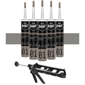 Resim Selsil Ga Silikon 280 Gr. Alüminyum Gri 5 Adet , Plastik Tabanca Alüminyum Gri 