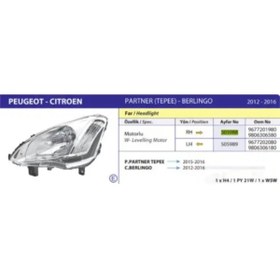 Resim AYFAR Far Sol Sınyallı Motorlu E Belgelı Ampullu (H4) Berlıngo 2012 