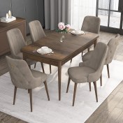 Resim Canisa Concept Noa Serisi, 80X132 Açılabilir Mdf Masa, Barok Ahşap Desenli Mutfak Masa Takımı, 6 Sandalye 