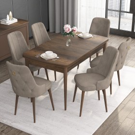 Resim Canisa Concept Noa Serisi, 80X132 Açılabilir Mdf Masa, Barok Ahşap Desenli Mutfak Masa Takımı, 6 Sandalye 