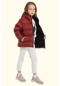 Resim Freemen Kız Çocuk Polarlı Kürklü Kapüşonlu Su Geçirmez Rüzgara Dayanıklı Şişme Kışlık Mont Bordo 