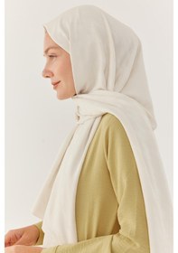 Resim Mirsoy Scarf Kazayağı Desen İpeksi Jakar Şal - Krem Krem 