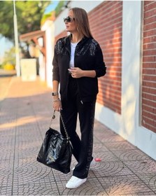 Resim Hazego Kadın Iki Iplik Kumaş Pul Ve Fermuar Detaylı Ikili Takım Siyah 