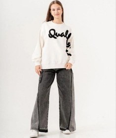 Resim Kız Çocuk Quality Yazılı Pamuklu Sweatshirt-14780 Ekru 