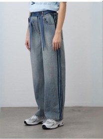 Resim Kız Çocuk Kordon Detaylı Oversize Denim Pantolon-15529 Mavi 