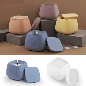 Resim DIY Kare Büyük Göbekli Saklama Kavanozu Kapaklı Silikon Kalıp / Yapıştırıcı Çimento Alçı Mum Bardak Kalıbı 