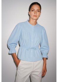 Resim Kol Ucu Nervür Detay Bağlamalı Gömlek Bebek Mavisi 