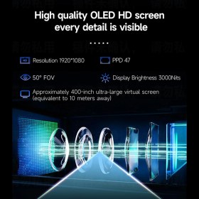 Resim Cici Glow Ciciglow Video Oynatıcı Gözlükleri, 400 Inç Sanal Hd Ekranlı ve Dahili Hoparlörlü Akıllı Gözlükler, Tv Desteği Sinema ve Oyun Için 0-600° Miyopi Ayarı 