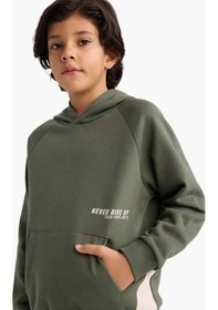 Resim Defacto Erkek Çocuk Kapüşonlu Baskılı İçi Yumuşak Tüylü Sweatshirt G5540a825cwkh172 Haki-kh172 