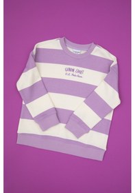 Resim U.S. Polo Assn. Kız Çocuk Lila Çizgili Bisiklet Yaka Sweatshirt 50317898-VR034 