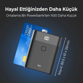 Resim Bix PB20W 10000MAH Type-C ve USB Çift Çıkışlı Dijital Ekranlı Mini Powerbank Siyah iPhone Samsung Huawei Uyumlu 