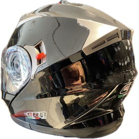 Resim CRN MOTORSİKLET KASKI CRN PARLAK SİYAH - GRİ KASK ÇENE AÇILIR-TAM KASK VİZÖRLÜ VE İNTERCOM TAKMA YUVALI 