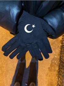 Resim Ay Yıldız Türk Bayrağı Reflektörlü Siyah Eldiven Motosiklet Scooter Bisiklet Günlük Siyah 