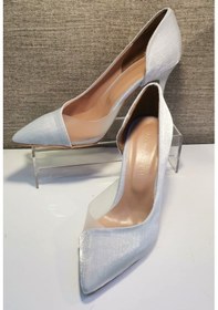 Resim New Angel 853 Kadın Topuklu Şeffaf Detaylı Stiletto Ayakkabı Gümüş 